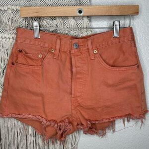 Levi's Orange Jean Shorts Frayed Hem Size 28